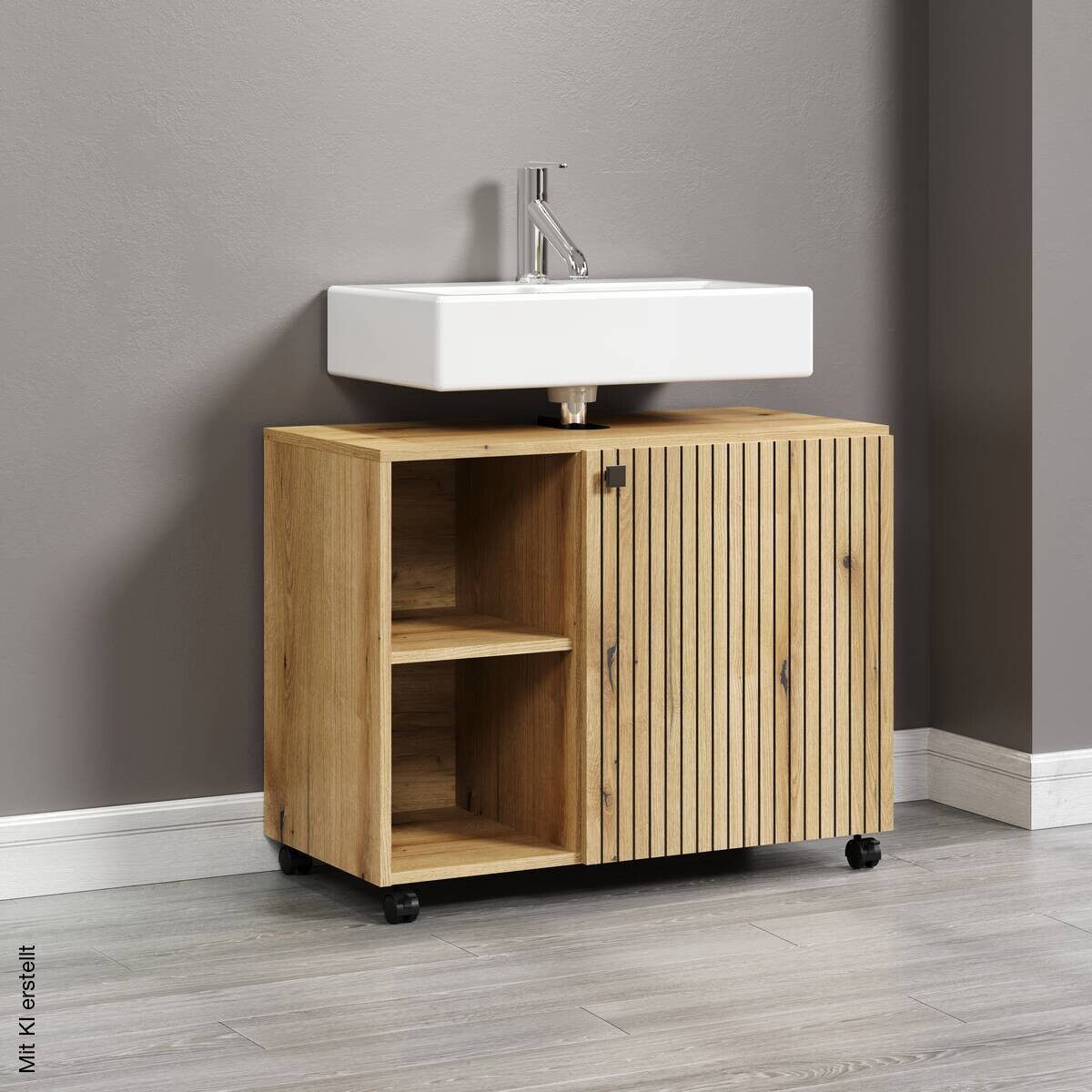 Waschbeckenunterschrank Pure Bliss Eiche Evoke Oak Nachbildung schwarz B/H/T: ca. 80x64x42 cm