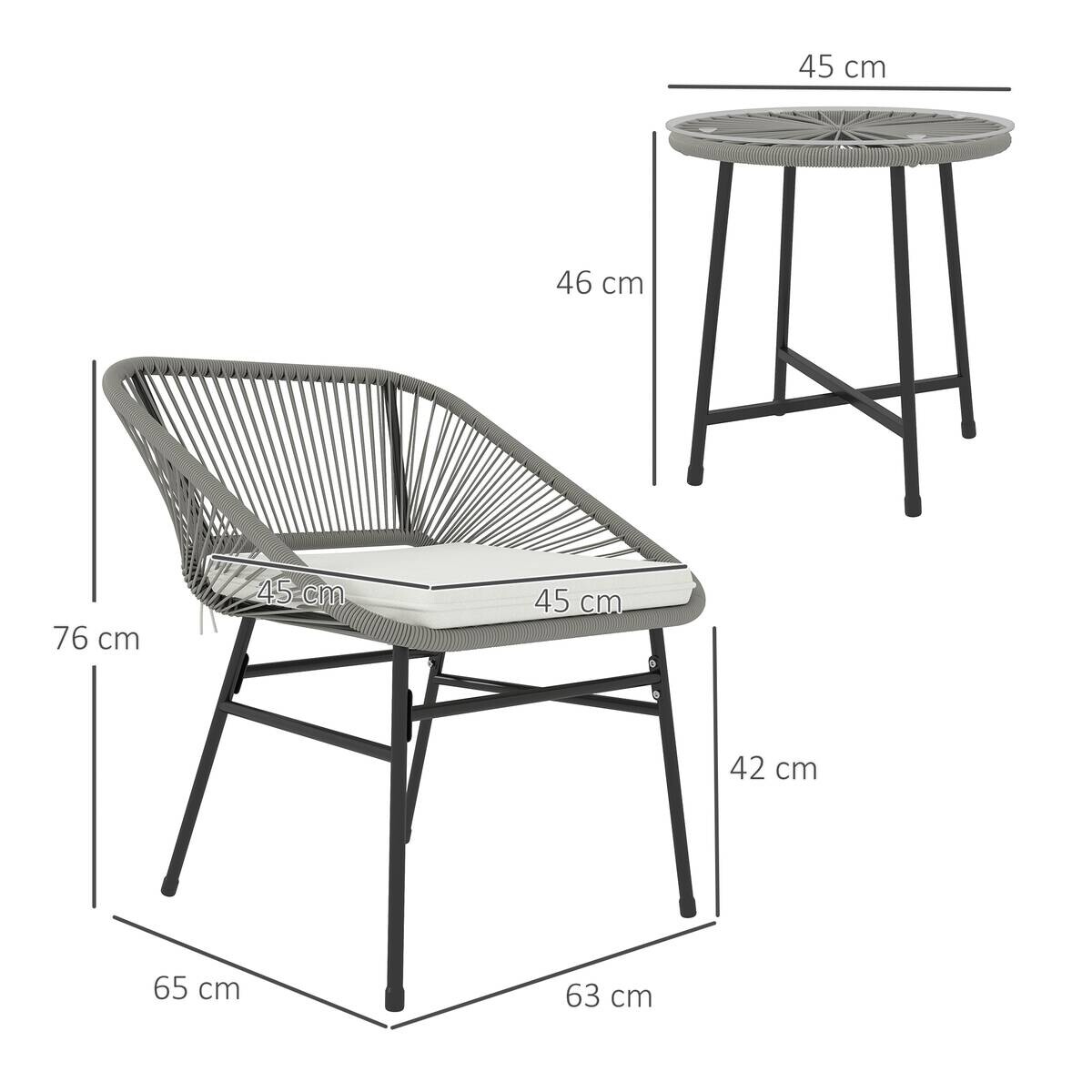 Outsunny Balkonmöbel-Set dunkelgrau Polyethylen B/H/L: ca. 63x76x65 cm