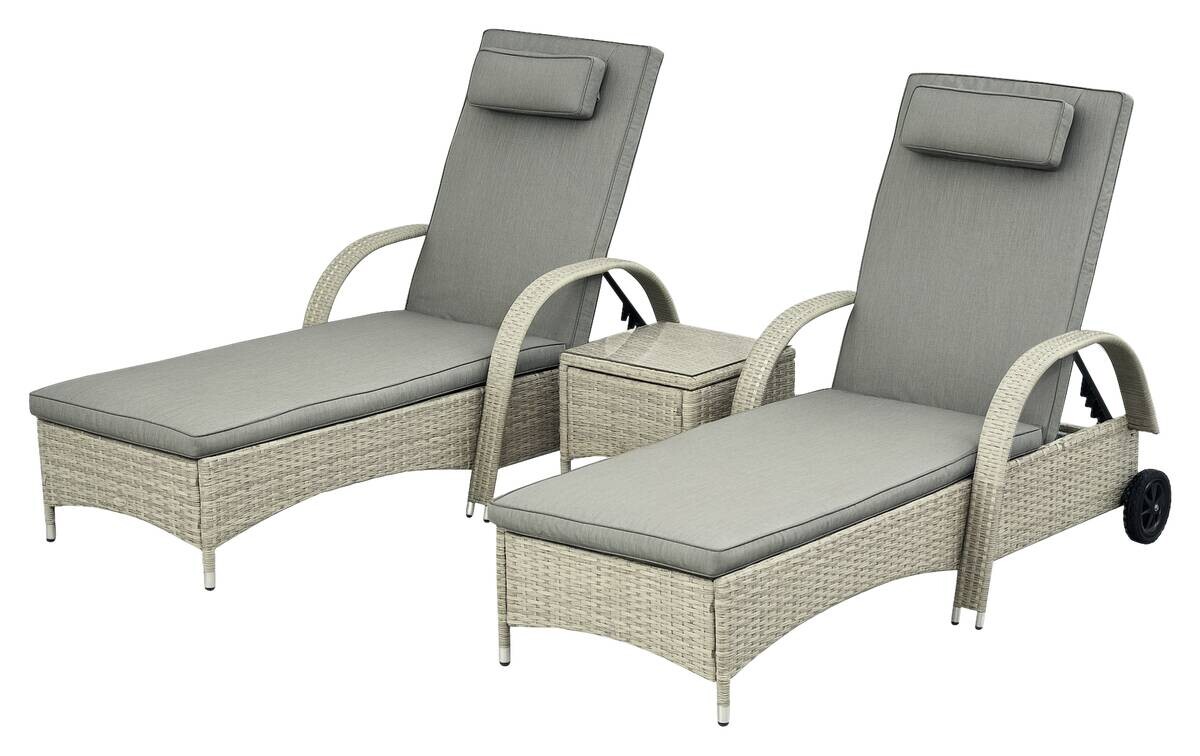 Outsunny Gartenliege-Set mit Tisch grau Polyrattan B/H/L: ca. 73x103x200 cm