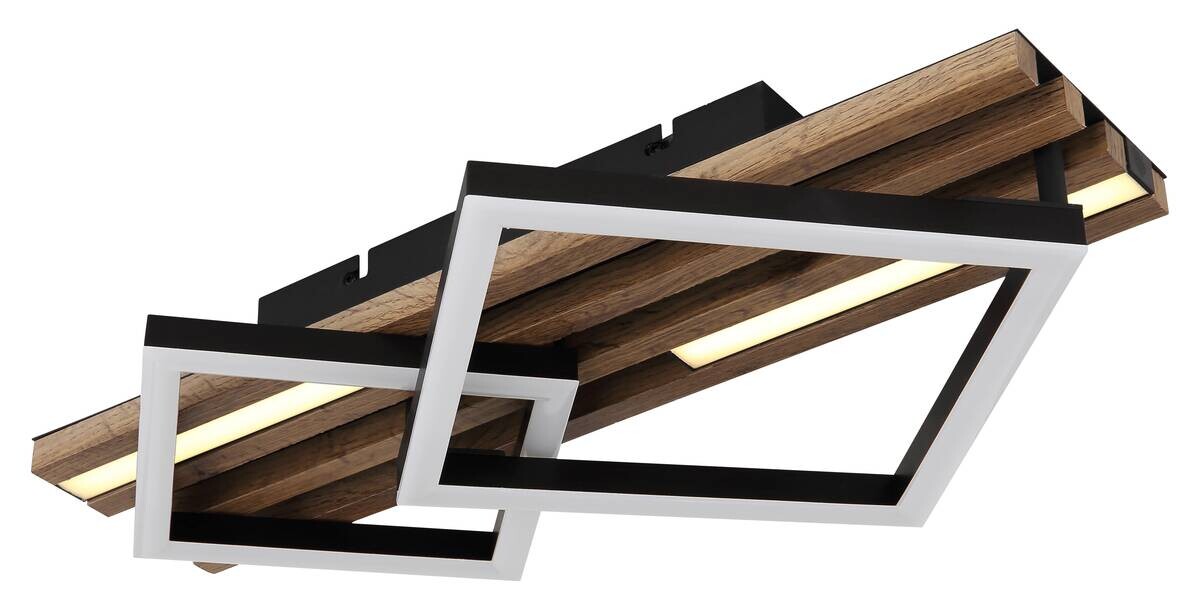 GLOBO LED-Deckenleuchte OBRIEN 67344D1 mattschwarz Opal Kunststoff Metall MDF B/H/L: ca. 47,5x9,5x31 cm 1 Brennstellen