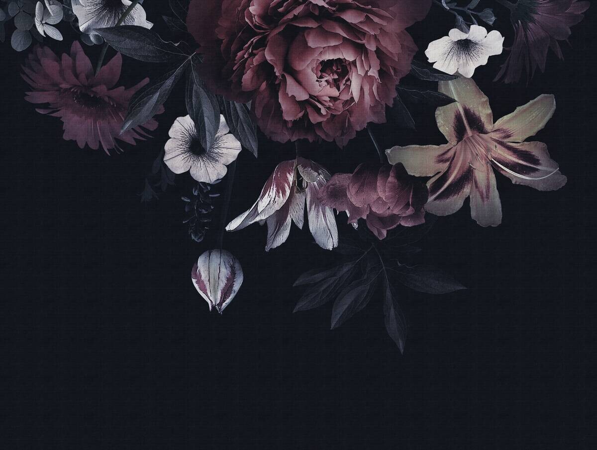 Livingwalls Fototapete Floral rot weiß schwarz B/L: ca. 280x371 cm
