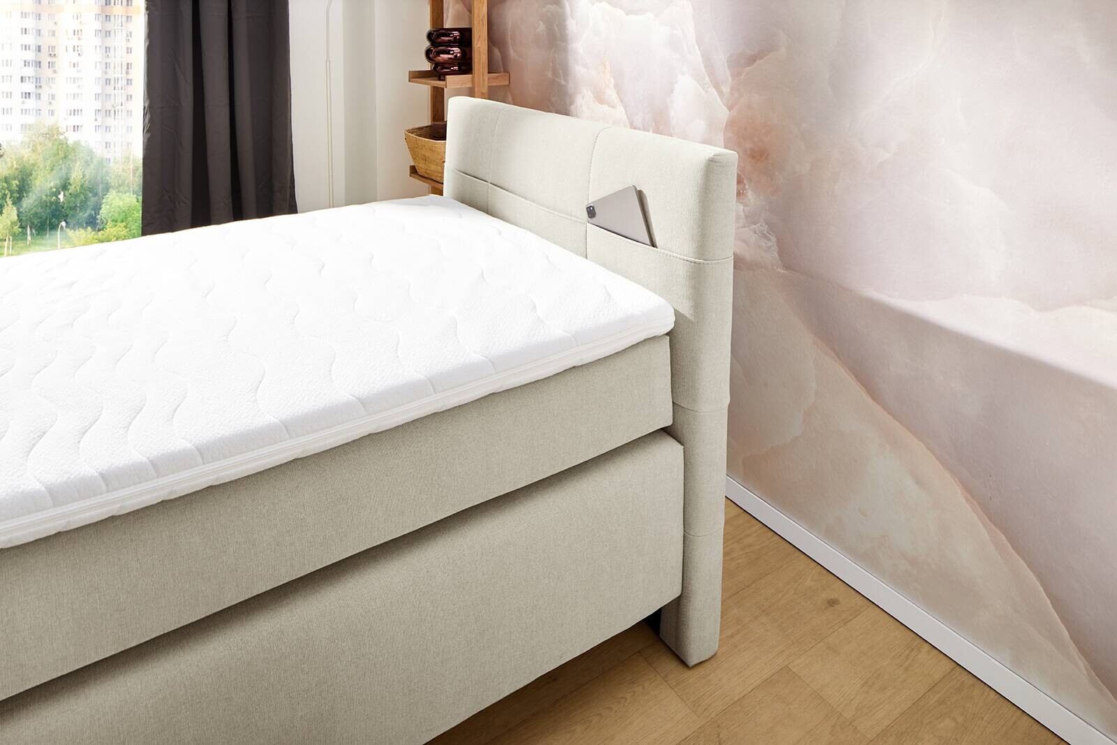 Boxspringbett beige Liegefläche B/L: ca. 100x200 cm