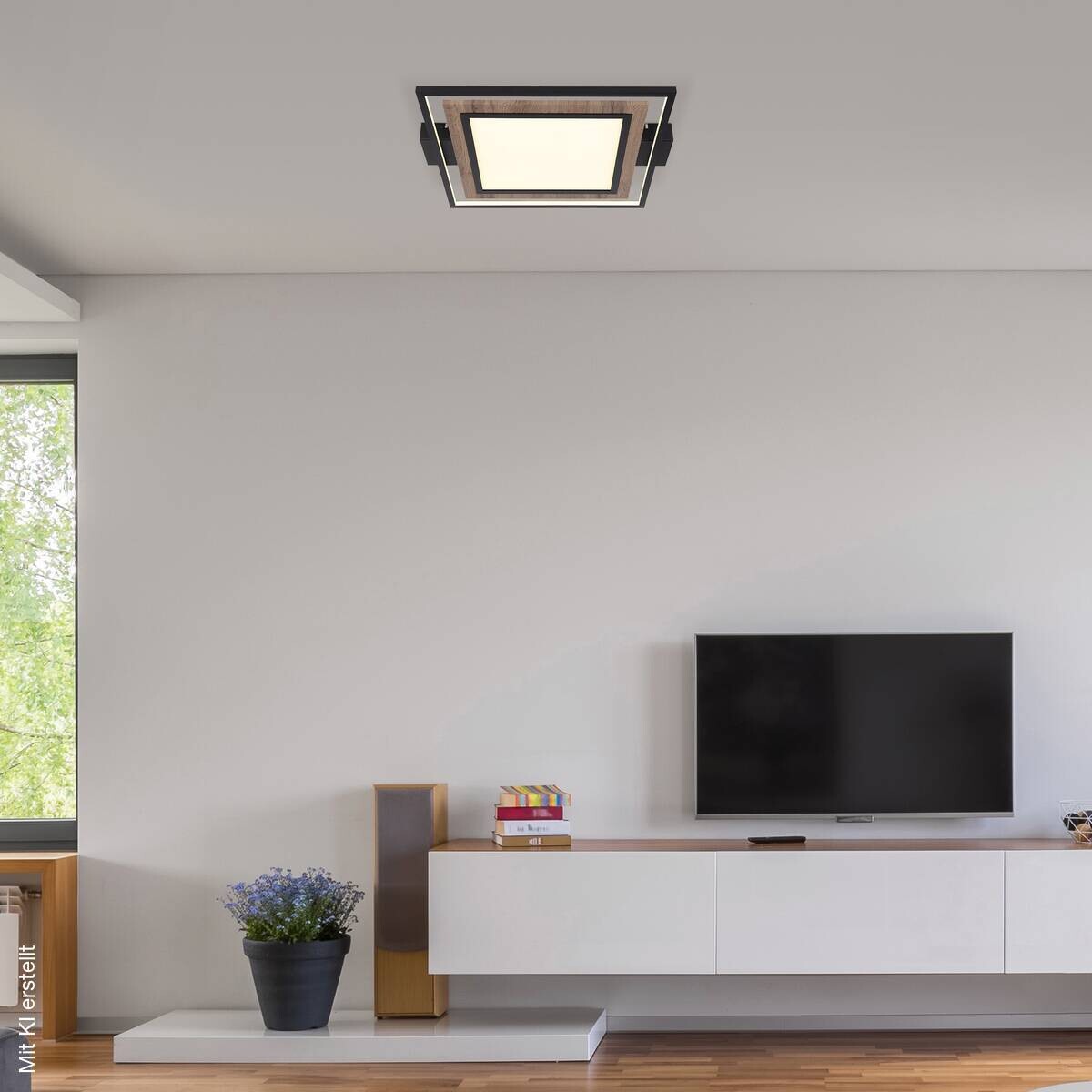 GLOBO LED-Deckenleuchte Opal schwarz Metall Kunststoff B/H/T: ca. 45x5,5x50 cm