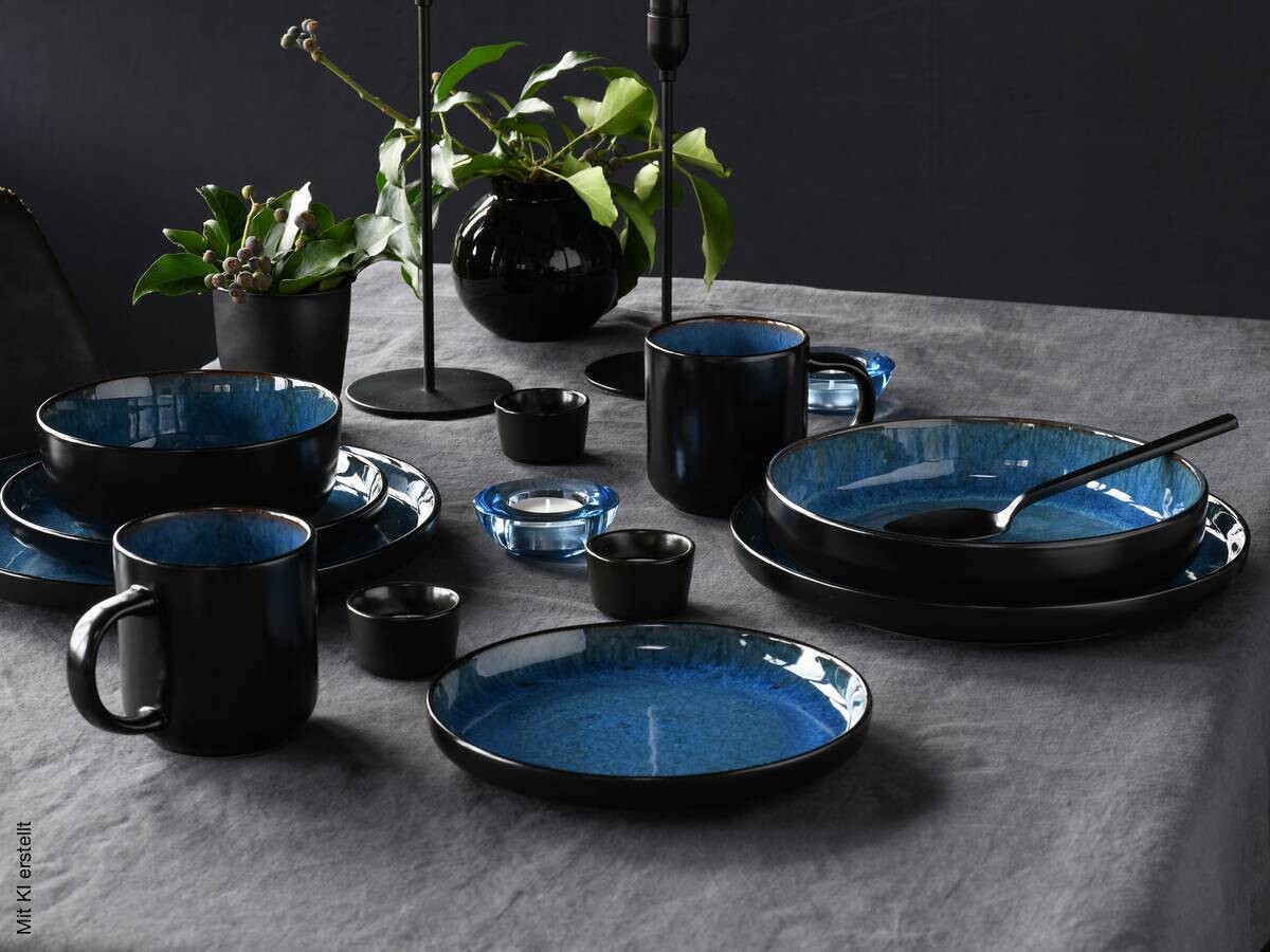 CreaTable Kombiservice Nordic Fjord blau Steinzeug 10 tlg.