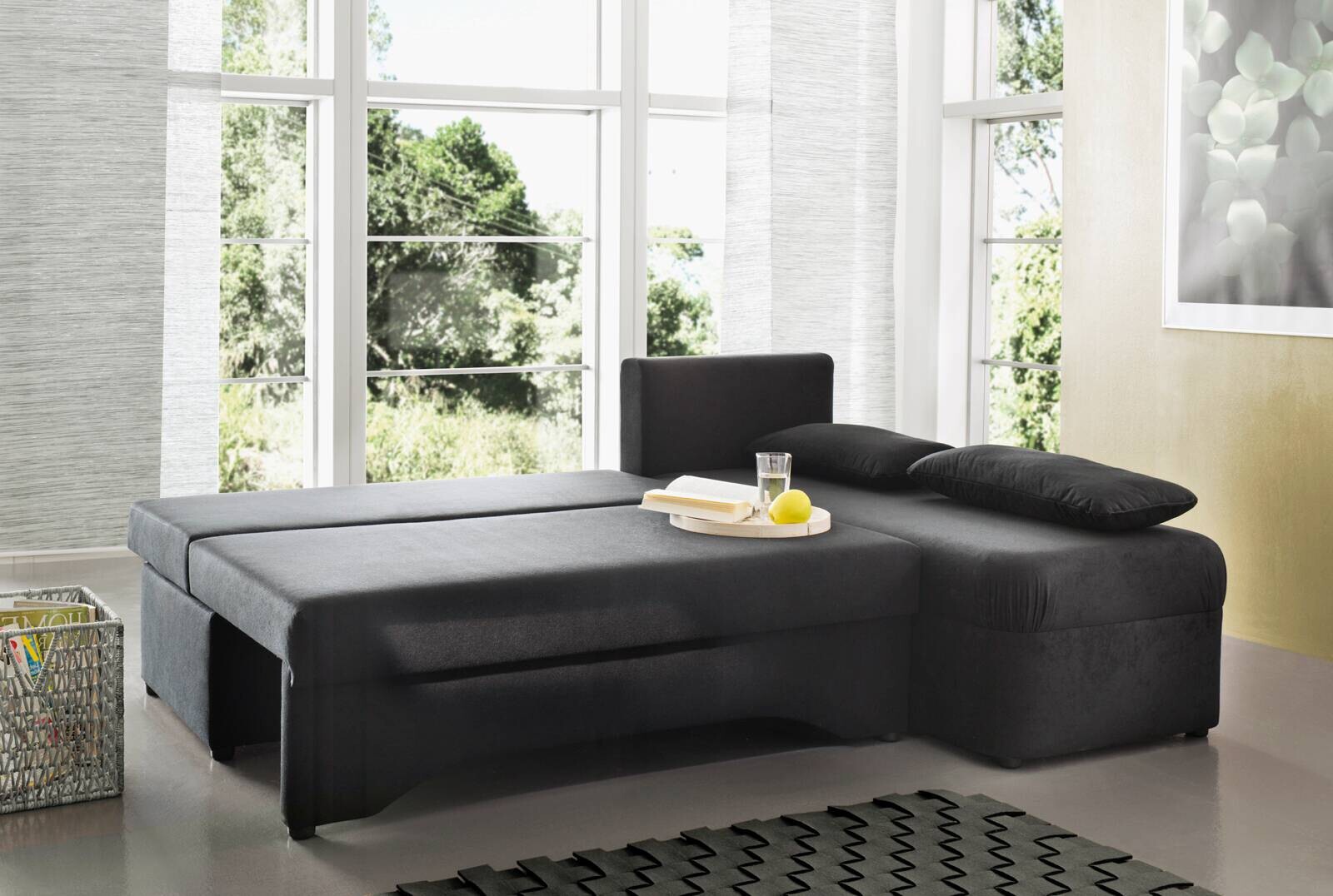 Ecksofa mit Bettfunktion und Bettkasten grau Microfaser B/H/T: ca. 191x70x142 cm