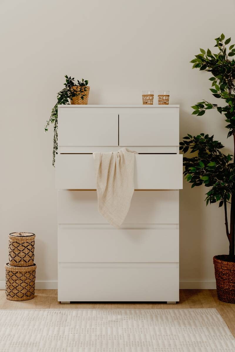Schubkastenkommode Capetown weiß glänzend weiß B/H/T: ca. 80x132x40 cm