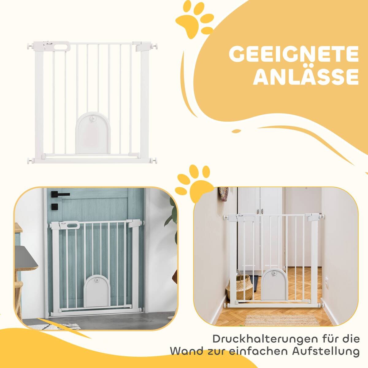 PawHut Türschutzgitter weiß B/H/T/L: ca. 2x76x2x82 cm