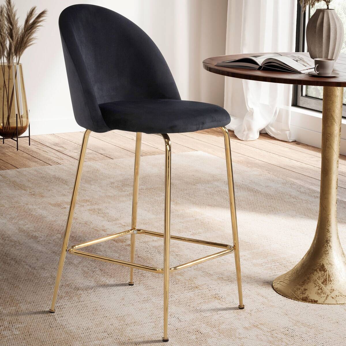 Barhocker 2er Set schwarz Polyester B/H/T: ca. 50x102x50 cm