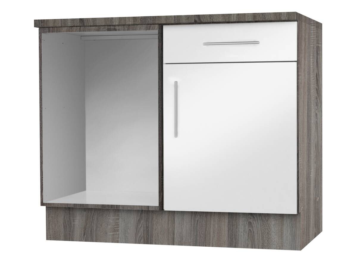 Eckunterschrank weiß Hochglanz B/H/T: ca. 110x82x57 cm