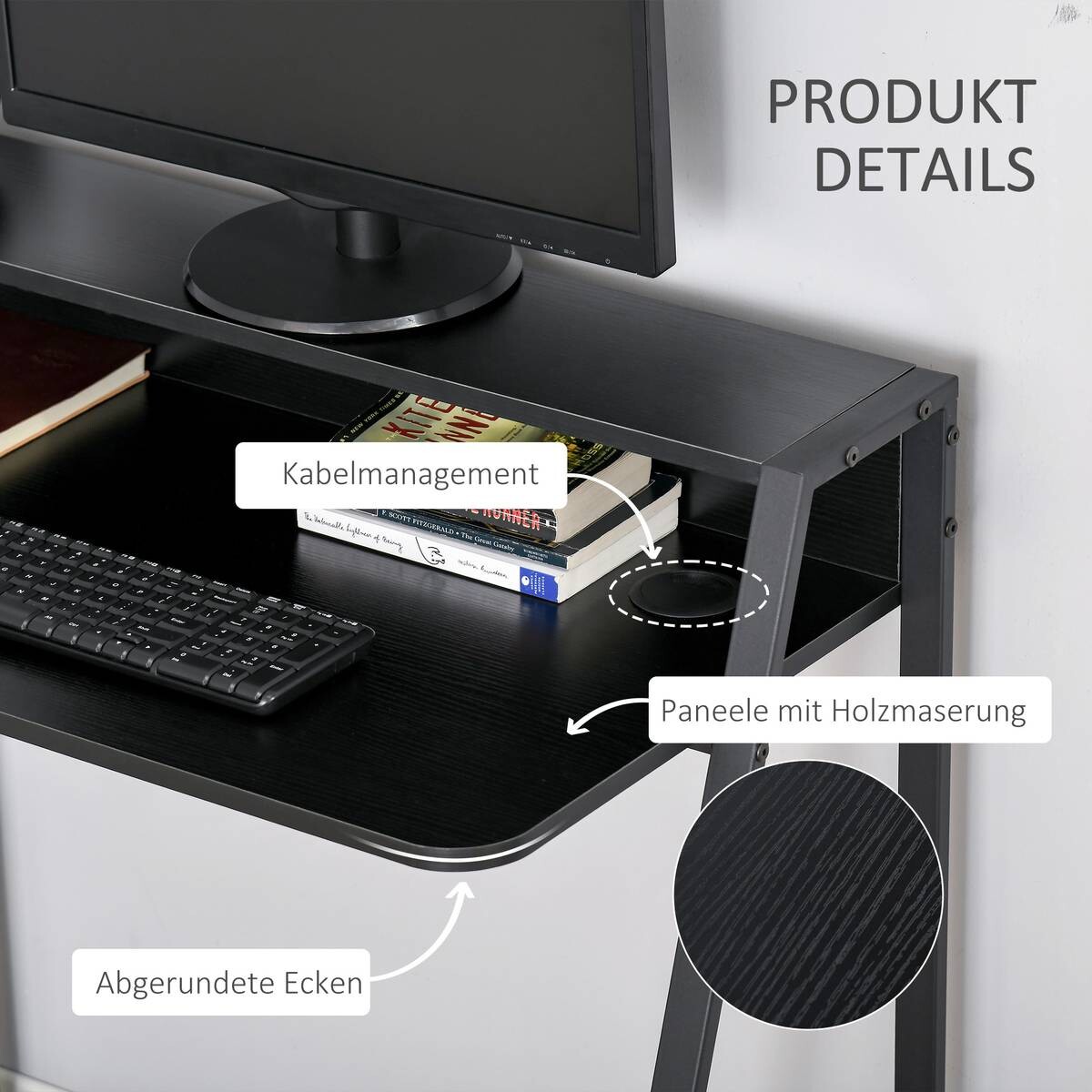 Schreibtisch 836-055BK schwarz B/H/T: ca. 84x85x45 cm