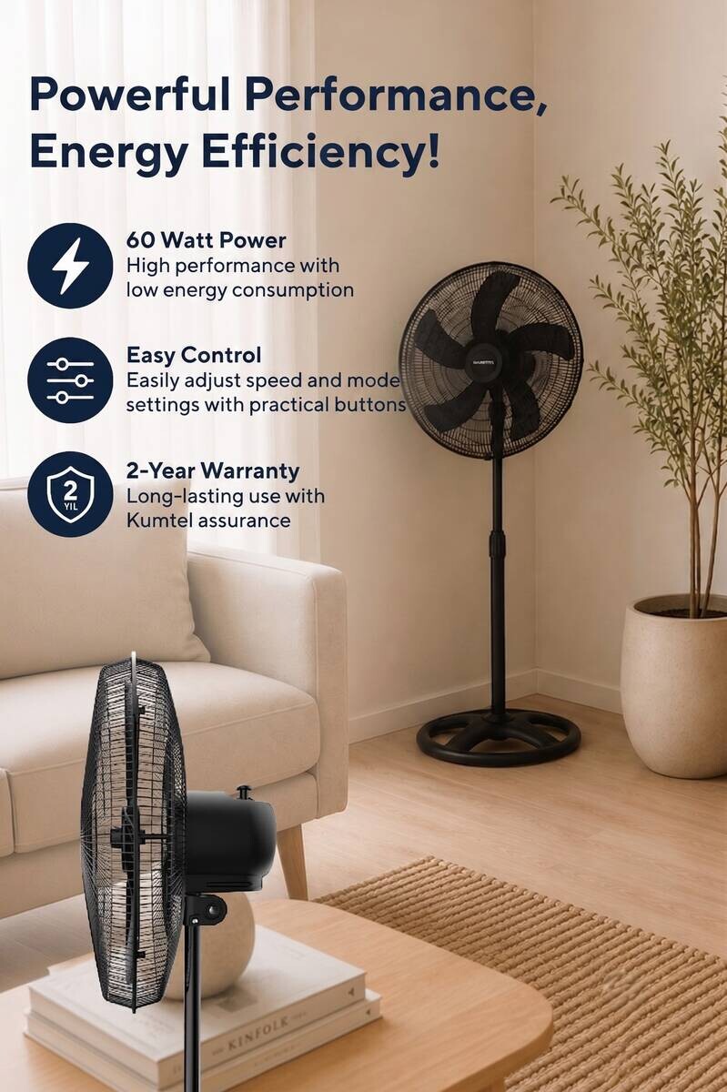 Opviq - Kumtel Standventilator schwarz Kunststoff B/H/L: ca. 50x132x50 cm