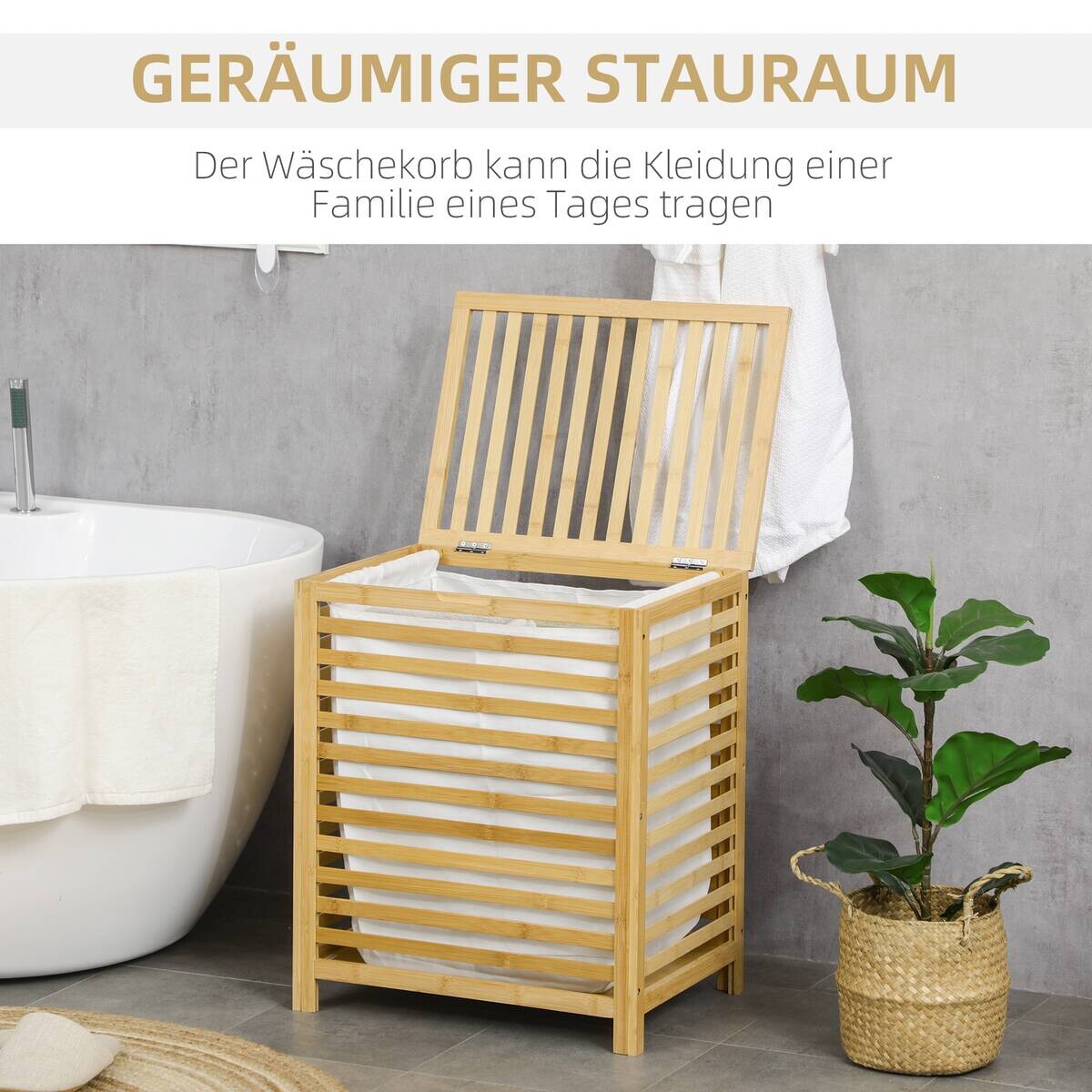 HOMCOM Wäschekorb natur Edelstahl B/H/L: ca. 36x60x50 cm