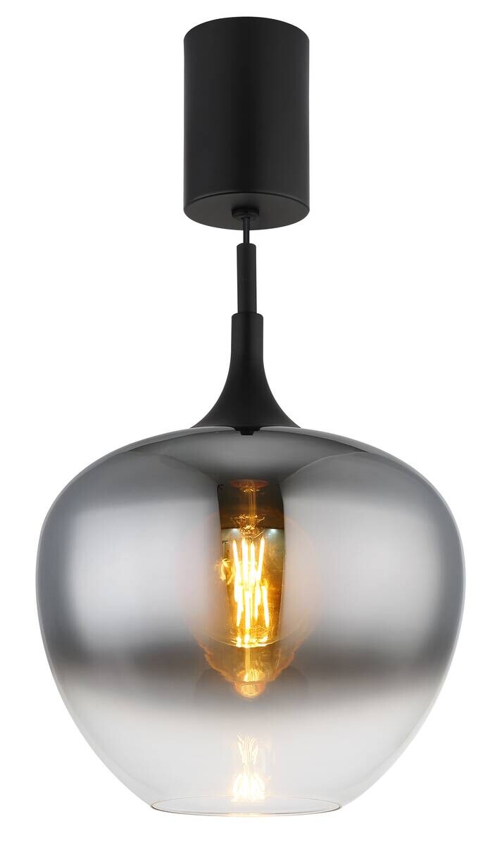 GLOBO Pendelleuchte Rauch schwarz Metall Glas H/D: ca. 150x29 cm E27 1 Brennstellen
