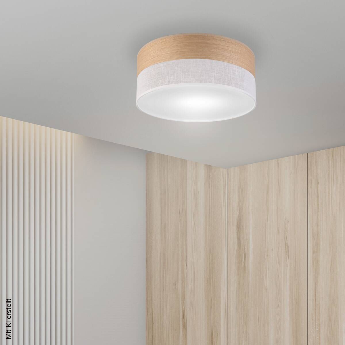 Lamkur Deckenleuchte weiß Eiche PVC Holz B/H/L: ca. 35x15x35 cm E27 1 Brennstellen