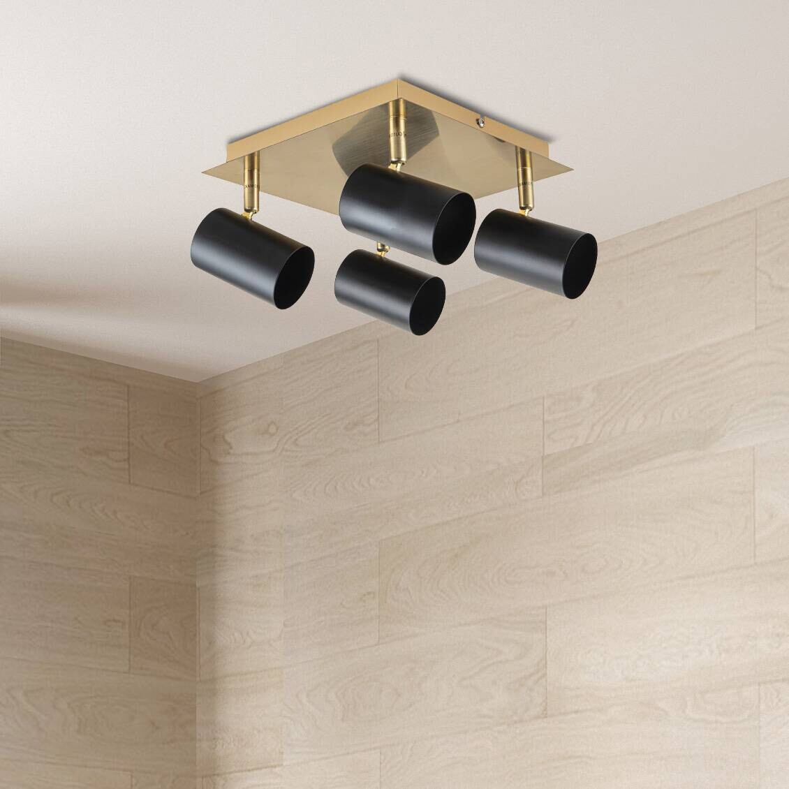 Näve Leuchten Deckenleuchte 1395022 schwarz gold Metall B/H/T: ca. 22x13,5x22 cm GU10 4 Brennstellen
