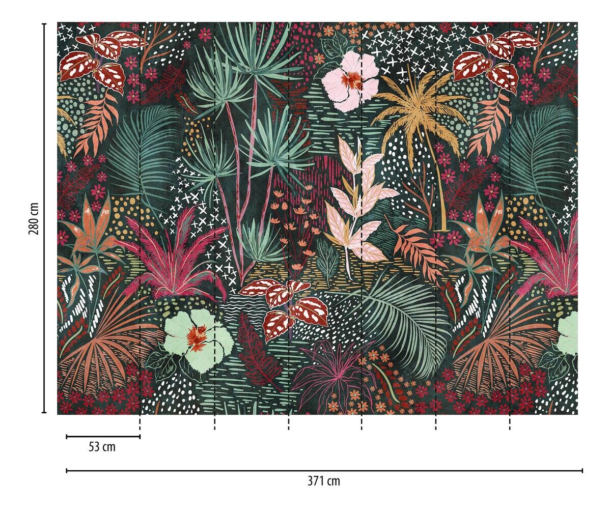 Livingwalls Fototapete Tropical Flair gelb grün rot B/L: ca. 280x371 cm