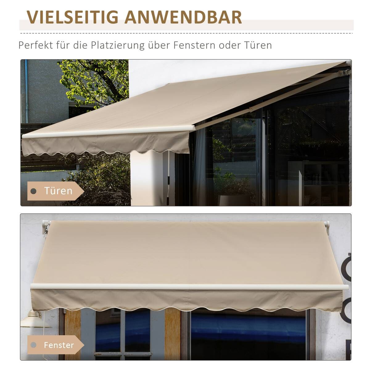 Outsunny Fenstermarkise mit Handkurbel weiß B/T/L: ca. 395x350x245 cm