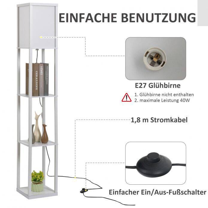 HOMCOM Stehlampe 833-623V90WT weiß Acryl Kunststoff B/H/L: ca. 26x160x26 cm E27 1 Brennstellen