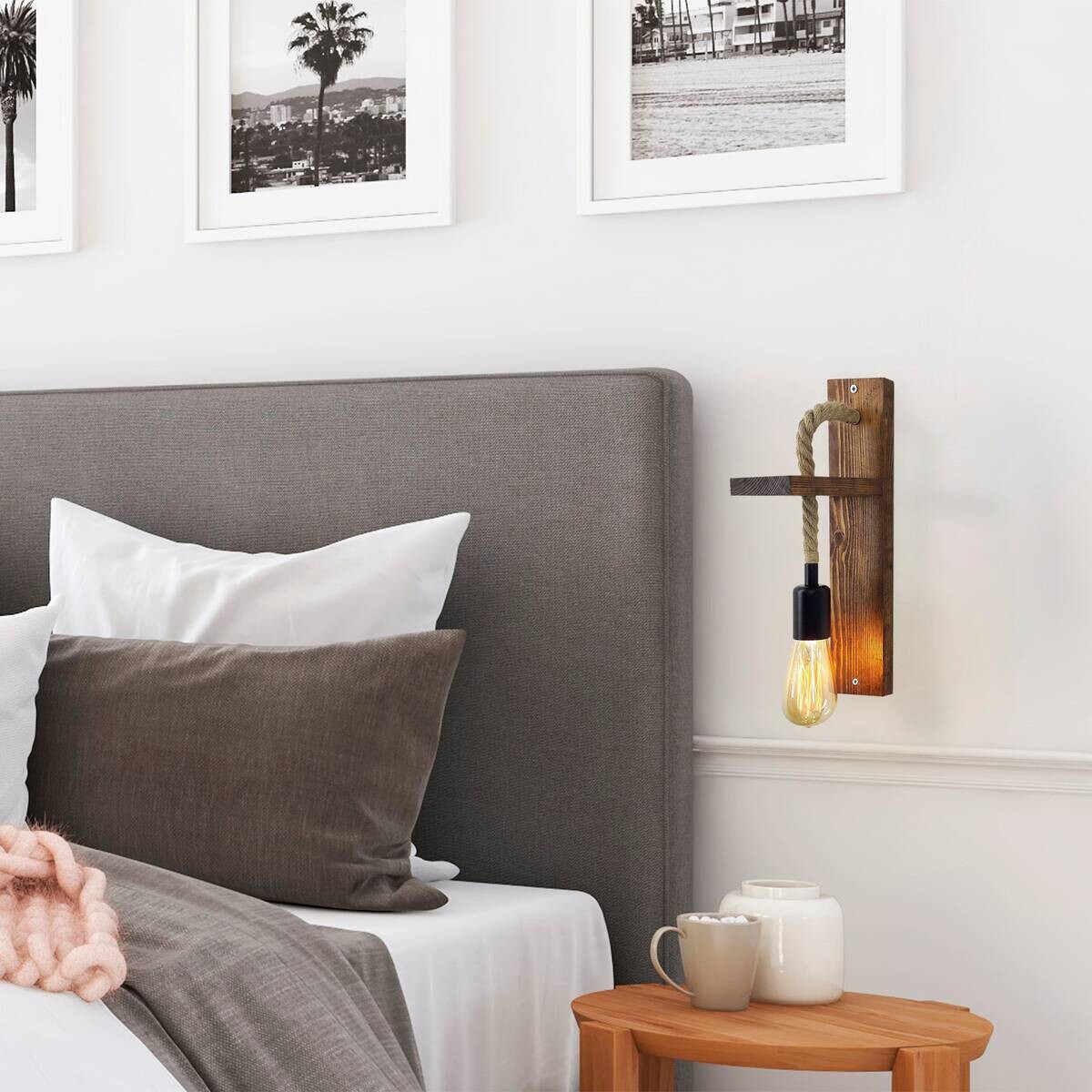 Opviq Wandleuchte nussbaum Kiefer B/H/L: ca. 9x40x17 cm E27 1 Brennstellen