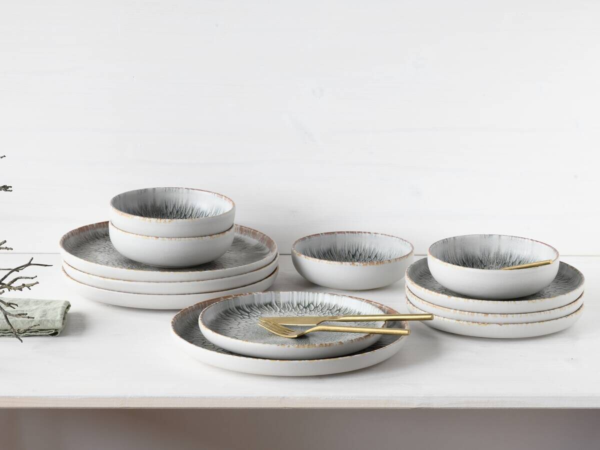 CreaTable Tafelservice Uno grau Steinzeug 12 tlg.