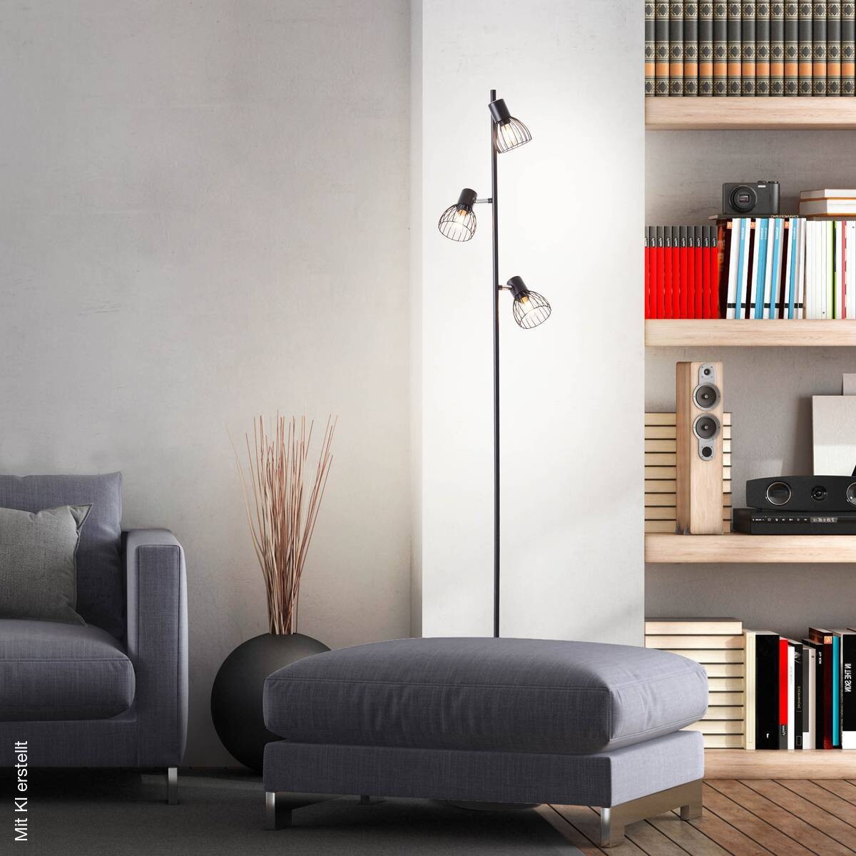 Brilliant Stehlampe Blacky 93085/06 mattschwarz Metall B/H/T: ca. 28x162x26 cm E14 3 Brennstellen