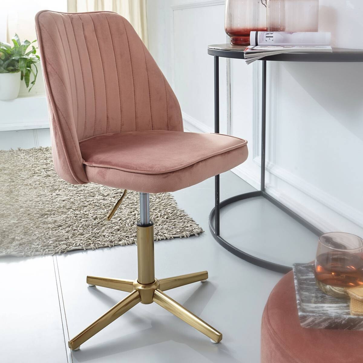 Drehstuhl rosa gold Stoff Eisen