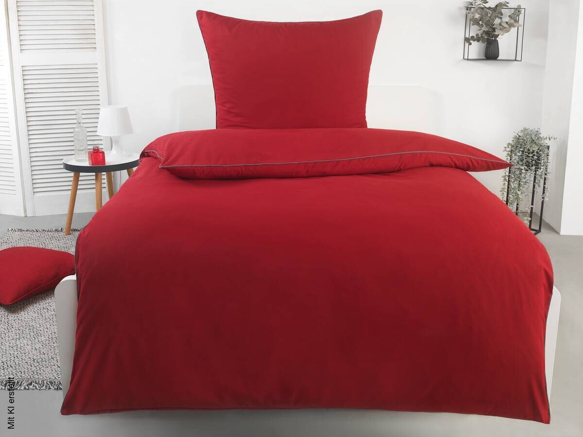 Microfaser Bettwäsche rot grau 100% Polyester B/L: ca. 135x200 cm