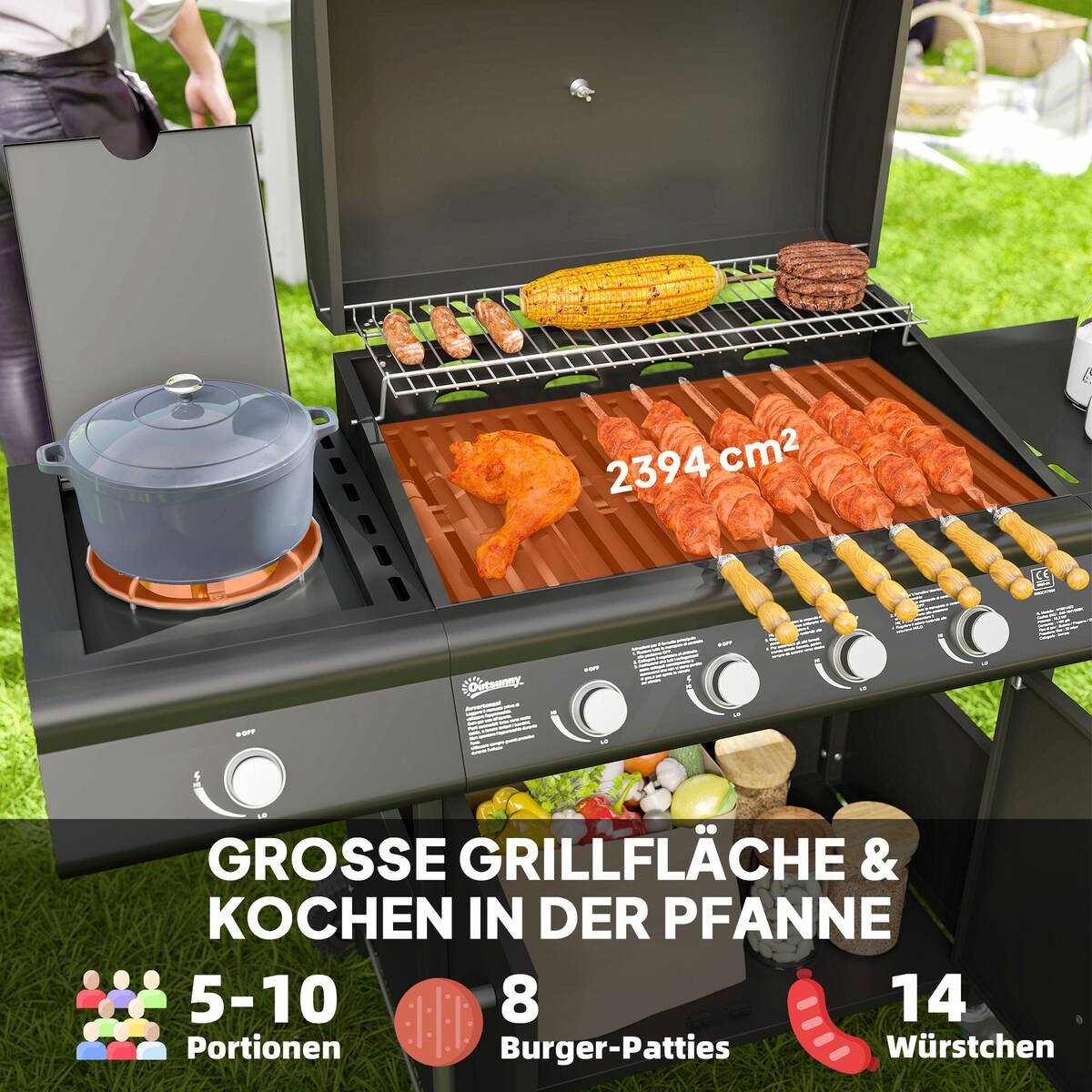 Outsunny Gasgrill Edelstahl B/H/L: ca. 56x110x129,5 cm