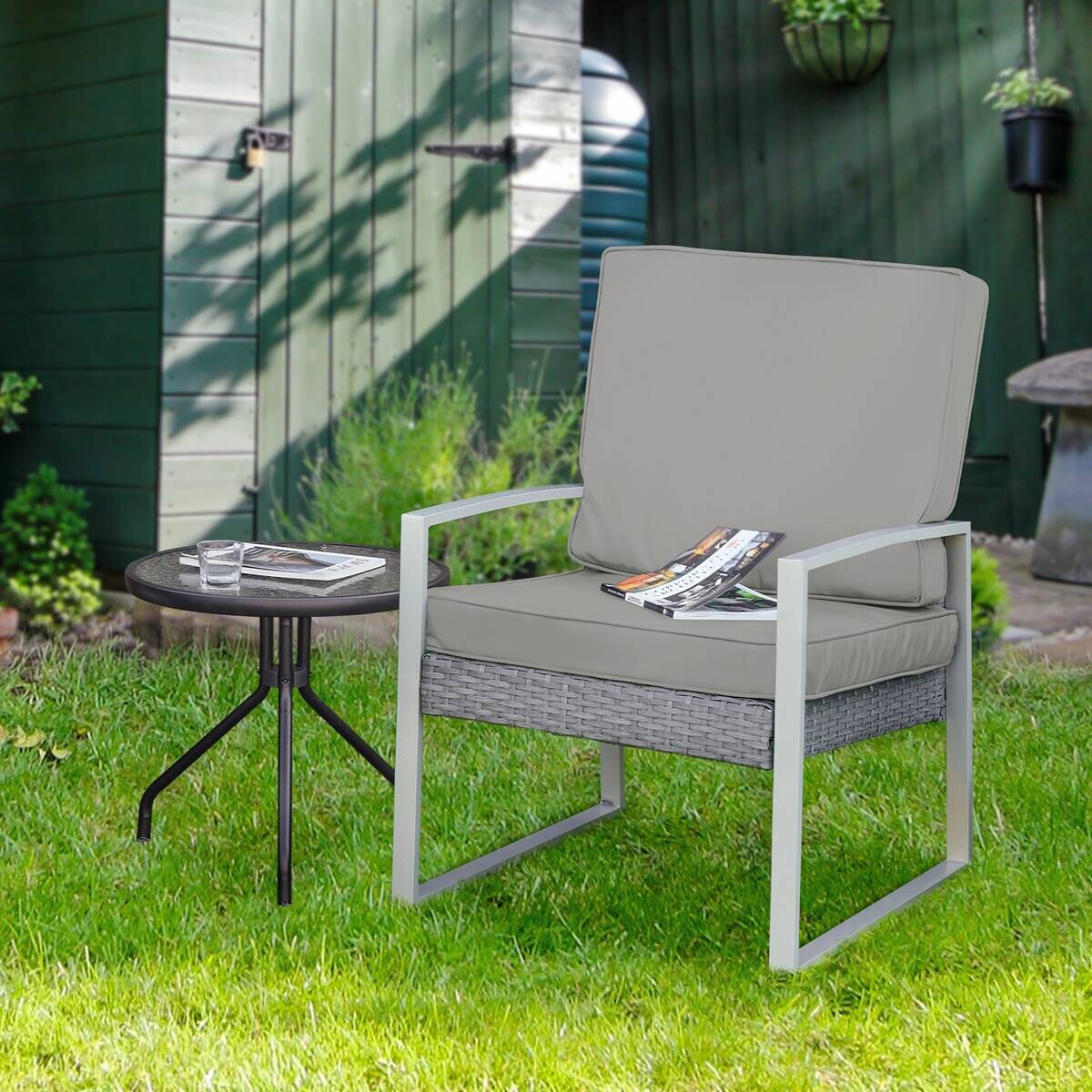 Outsunny Sitzkissen-Set hellgrau Polyester B/H/L: ca. 52x7x56 cm