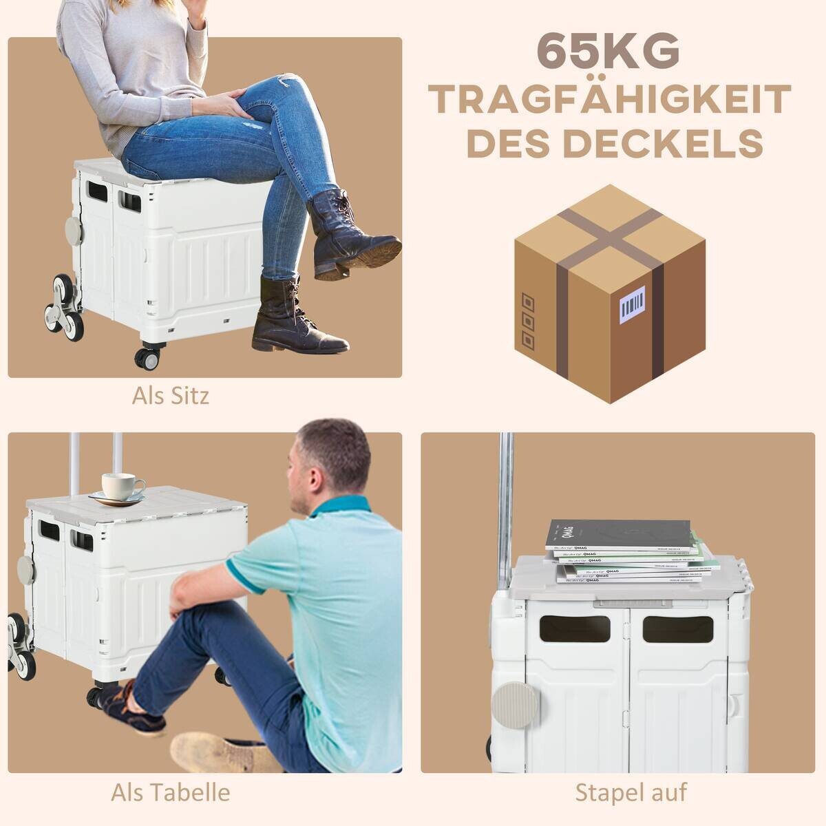HOMCOM Haushaltshelfer weiß Edelstahl B/H/L: ca. 48x52x100 cm