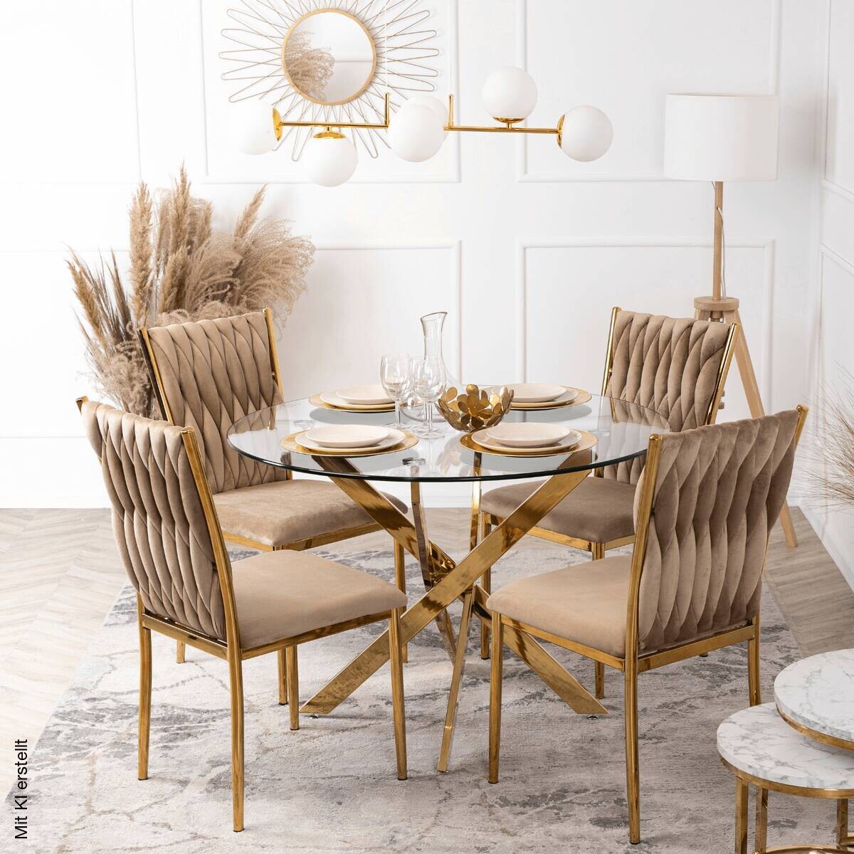 Stuhl DAN beige Velourstoff B/H/T: ca. 48x94x58 cm