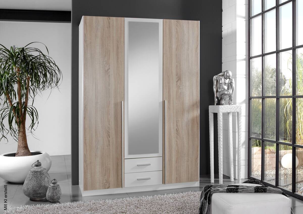 Kleiderschrank Skate weiß Eiche Sonoma Nachbildung B/H/T: ca. 135x197x58 cm