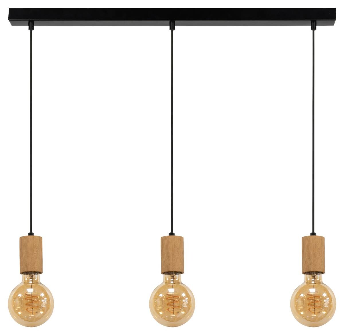 SPOT Light Pendelleuchte Spinel schwarz Metall Holz B/T/L: ca. 66x10x110 cm E27 3 Brennstellen