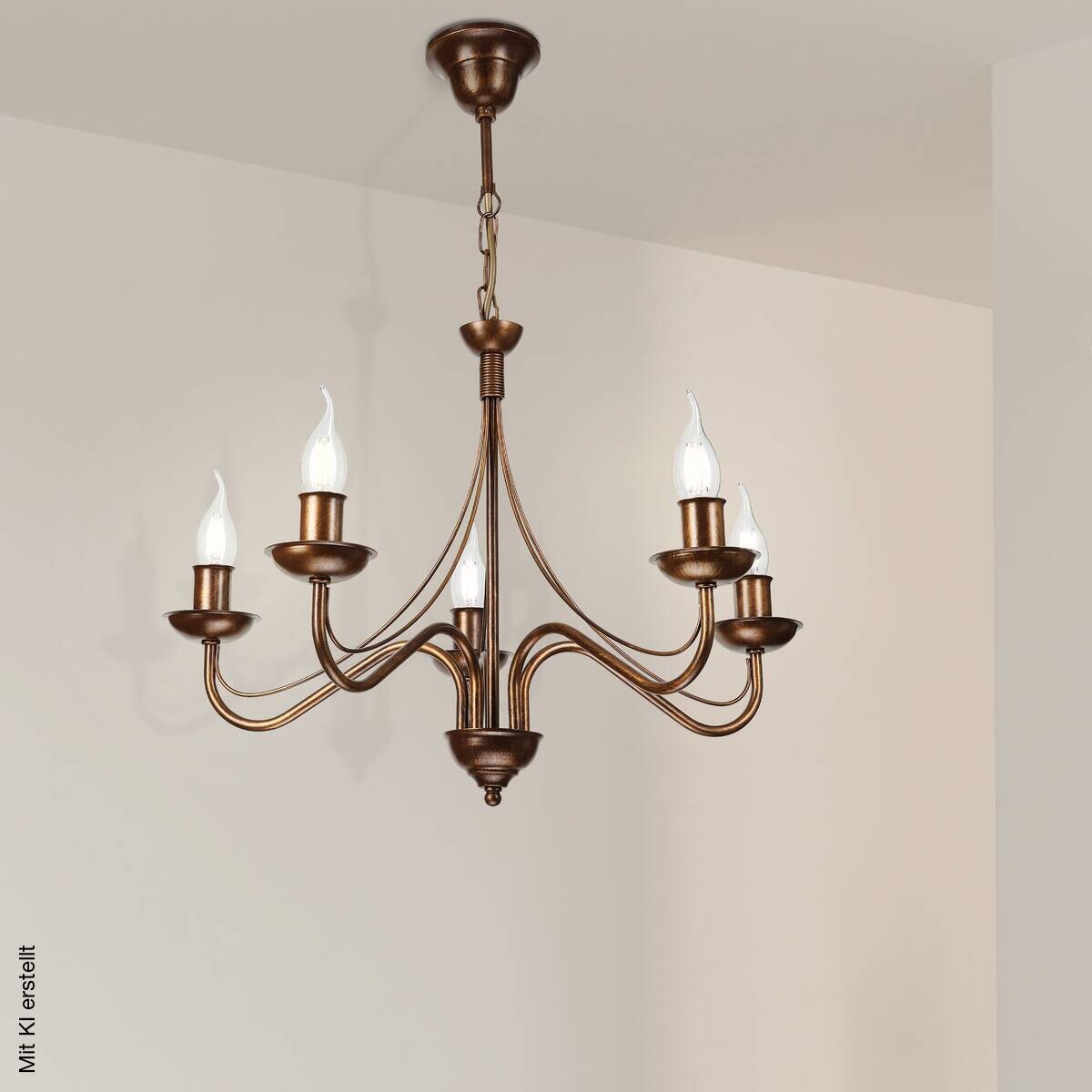 Lamkur Pendelleuchte braun Stahl B/H/L: ca. 53x71x53 cm E14 5 Brennstellen