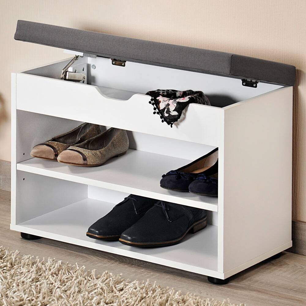 Kesper Schuhschrank mit Sitzkissen weiß Spanplatte B/H/L: ca. 30x45x60 cm