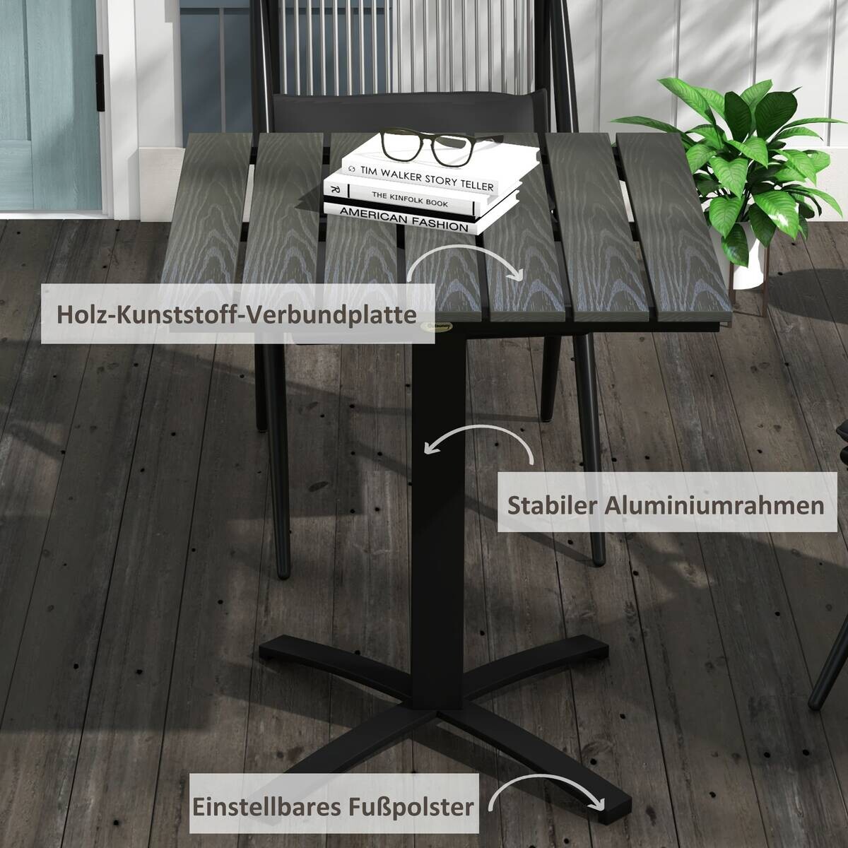 Outsunny Gartentisch grau Holz B/H/L: ca. 70x76x70 cm