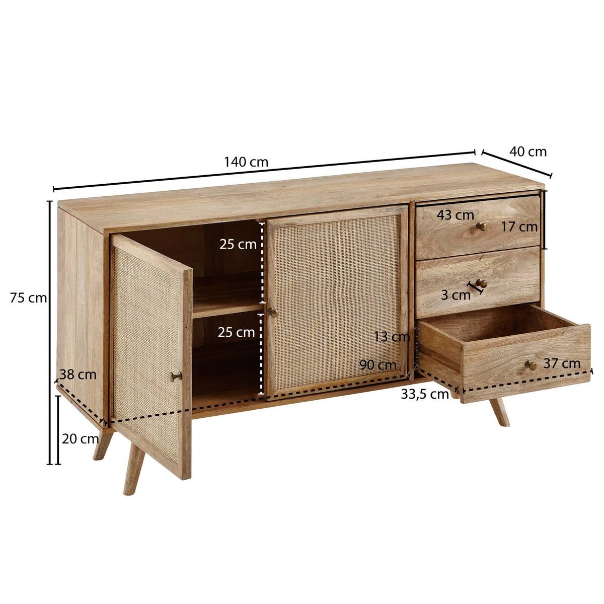 Sideboard natur B/H/T: ca. 140x75x40 cm