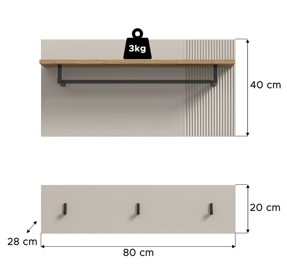 Garderobenpaneel Slide Kaschmirgrau Nachbildung Evoke Oak Nachbildung B/H/T: ca. 80x80x28 cm