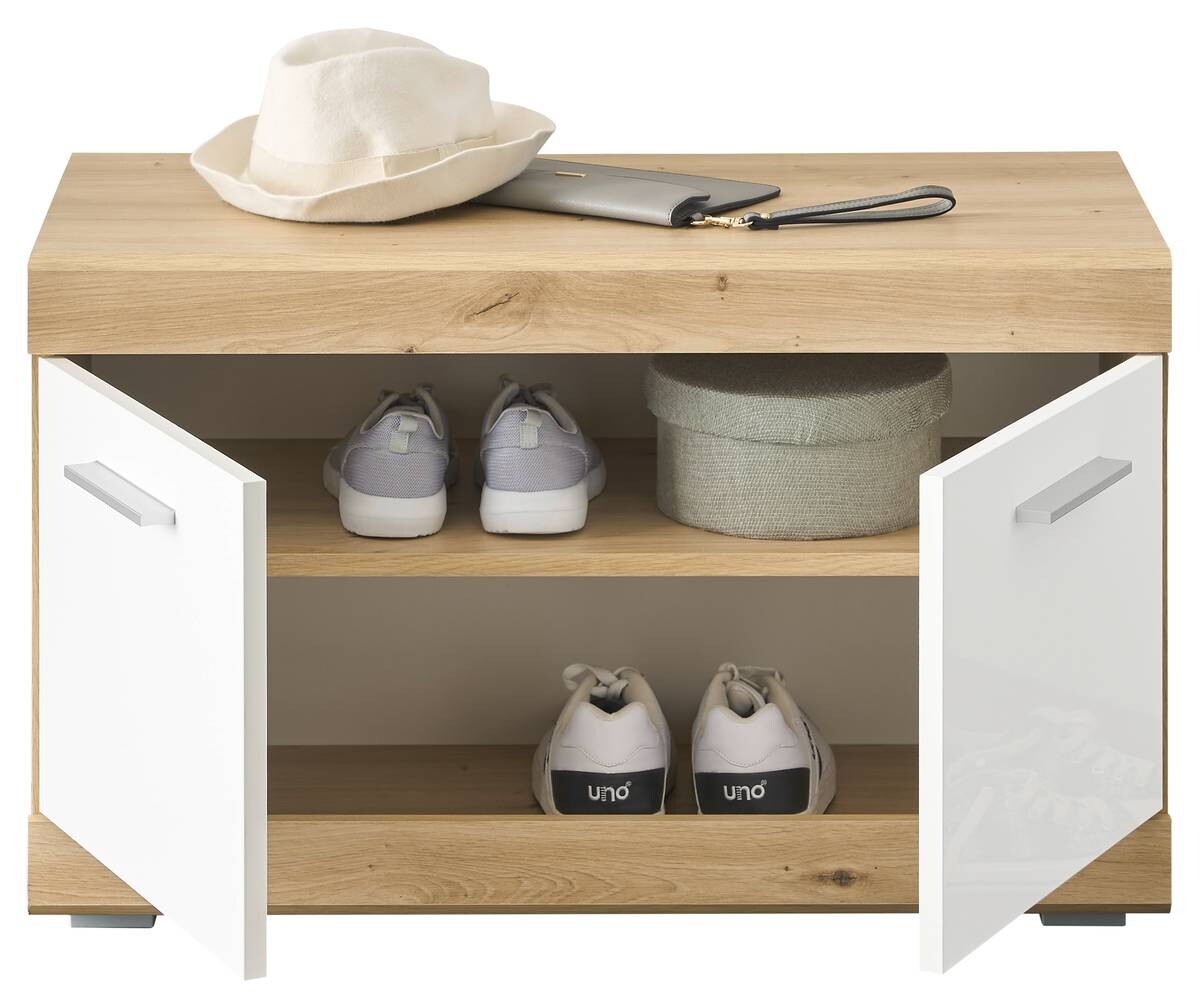 Sitzbank Nola Eiche Artisan Nachbildung weiß Hochglanz B/H/T: ca. 80x49x38 cm