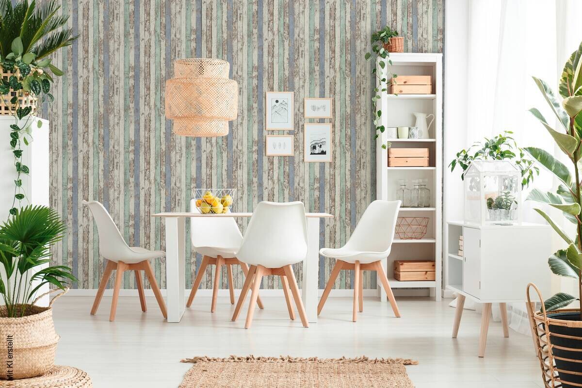 A.S.Creation Vliestapete Elements Holzoptik blau B/L: ca. 53x1005 cm