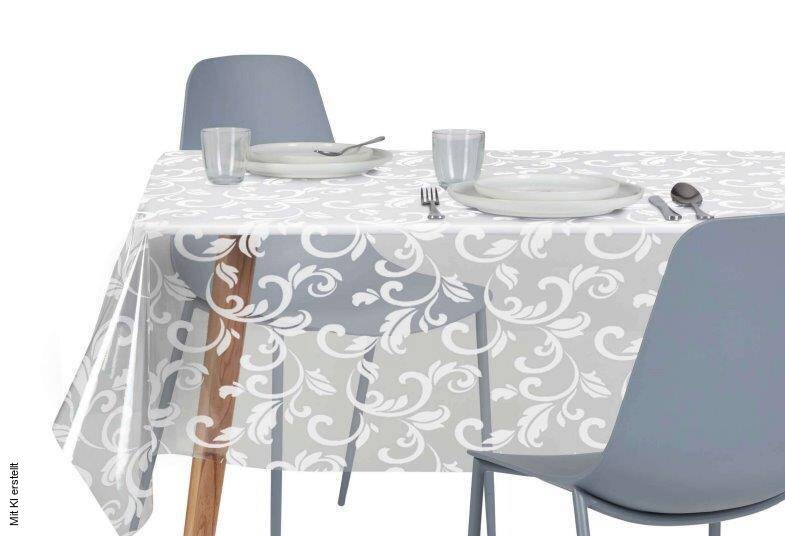 Abwaschbarer Tischbelag Ornament transparent 100% Polyvinylchlorid B: ca. 140 cm