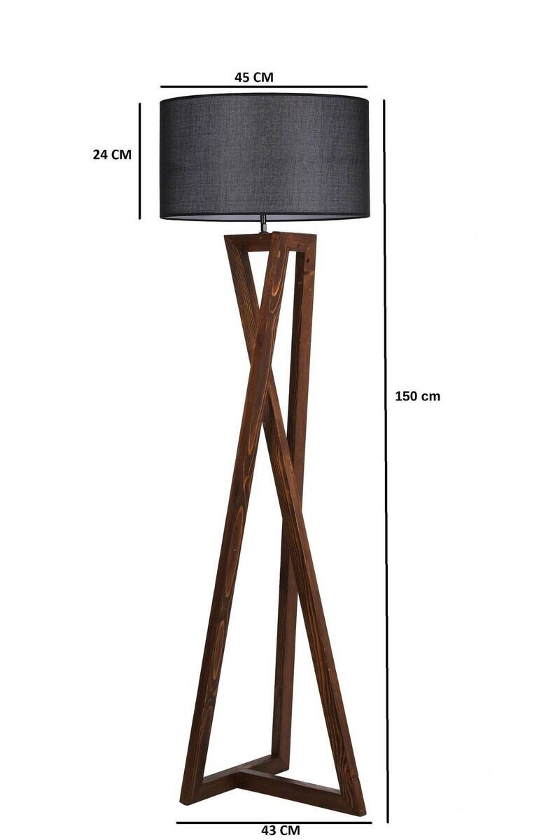 Stehleuchte nussbaum schwarz Stoff Holz B/H/L/D: ca. 45x150x45x45 cm E27 1 Brennstellen
