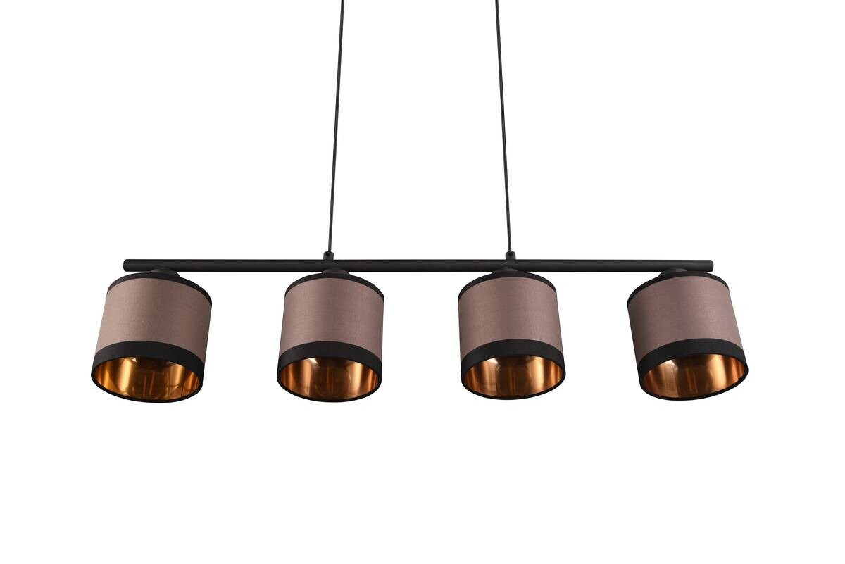 Reality Pendelleuchte R31554041 Davos schwarz taupe Stoff Metall B/H/T/D: ca. 75x150x12x12 cm E14 4 Brennstellen