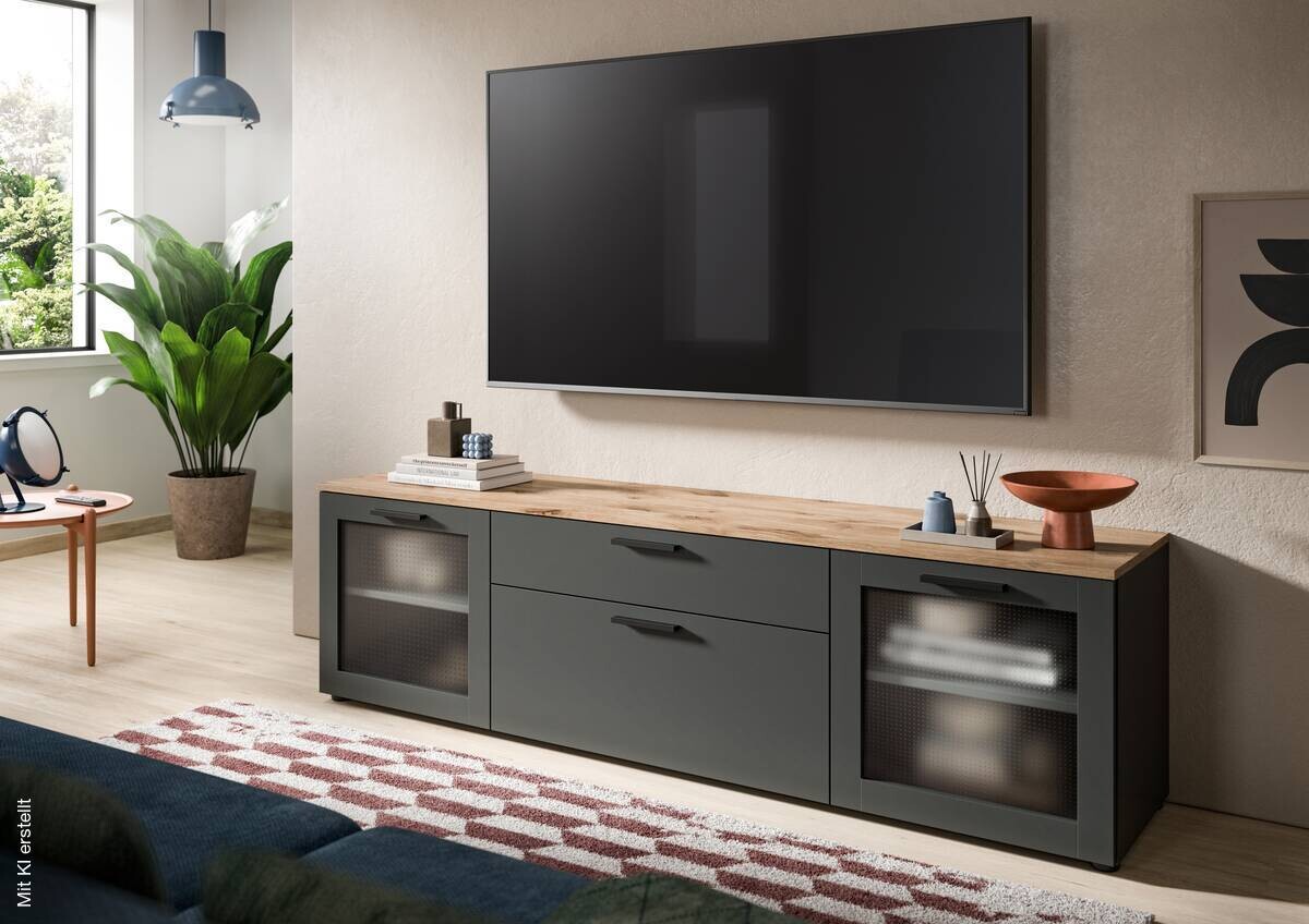 TV-Lowboard Niklas anthrazit Eiche Nox Oak Nachbildung B/H/T: ca. 185x52x40 cm