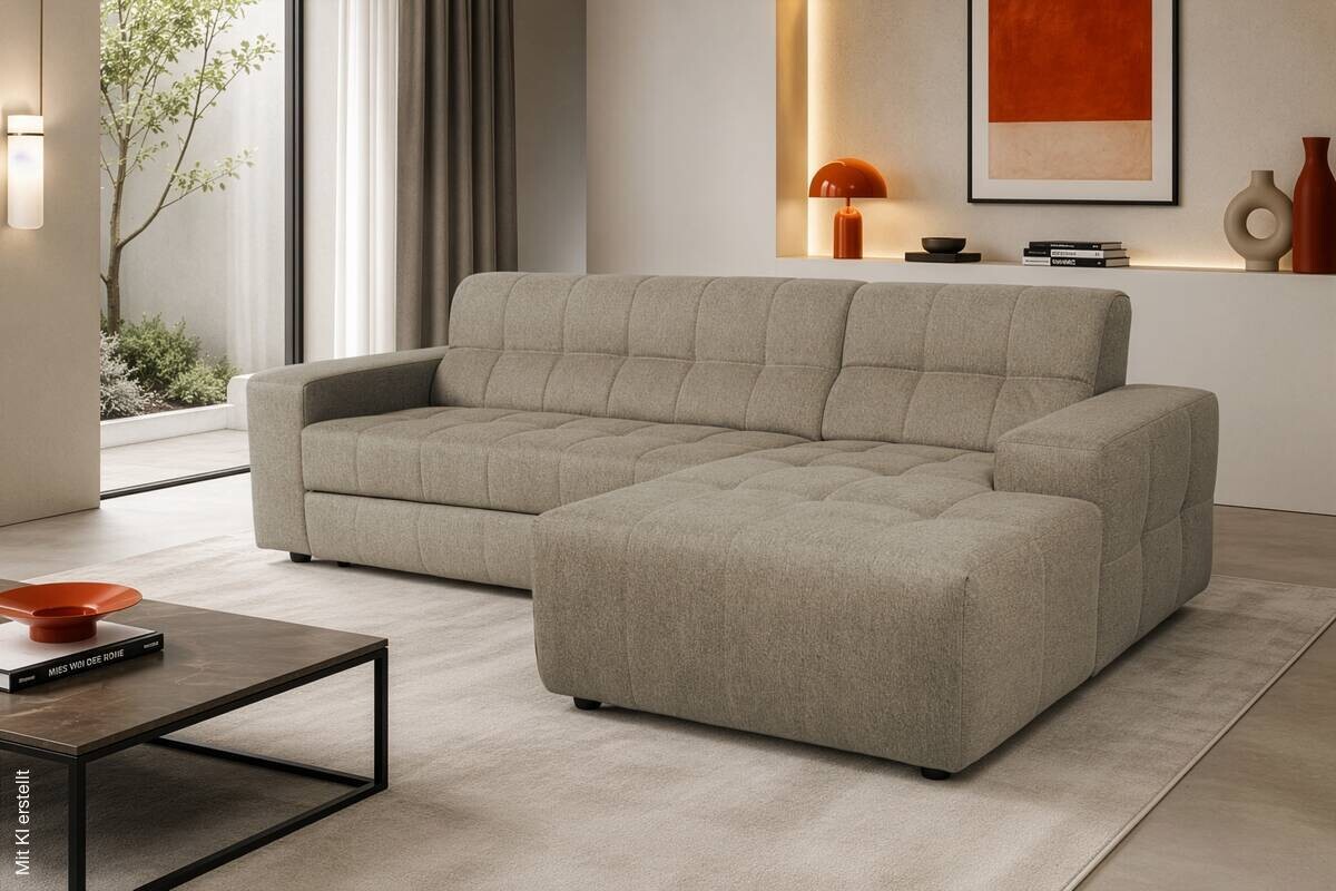 Ecksofa mit Bettfunktion graubraun Flachgewebe B/H/T: ca. 267x93x163 cm
