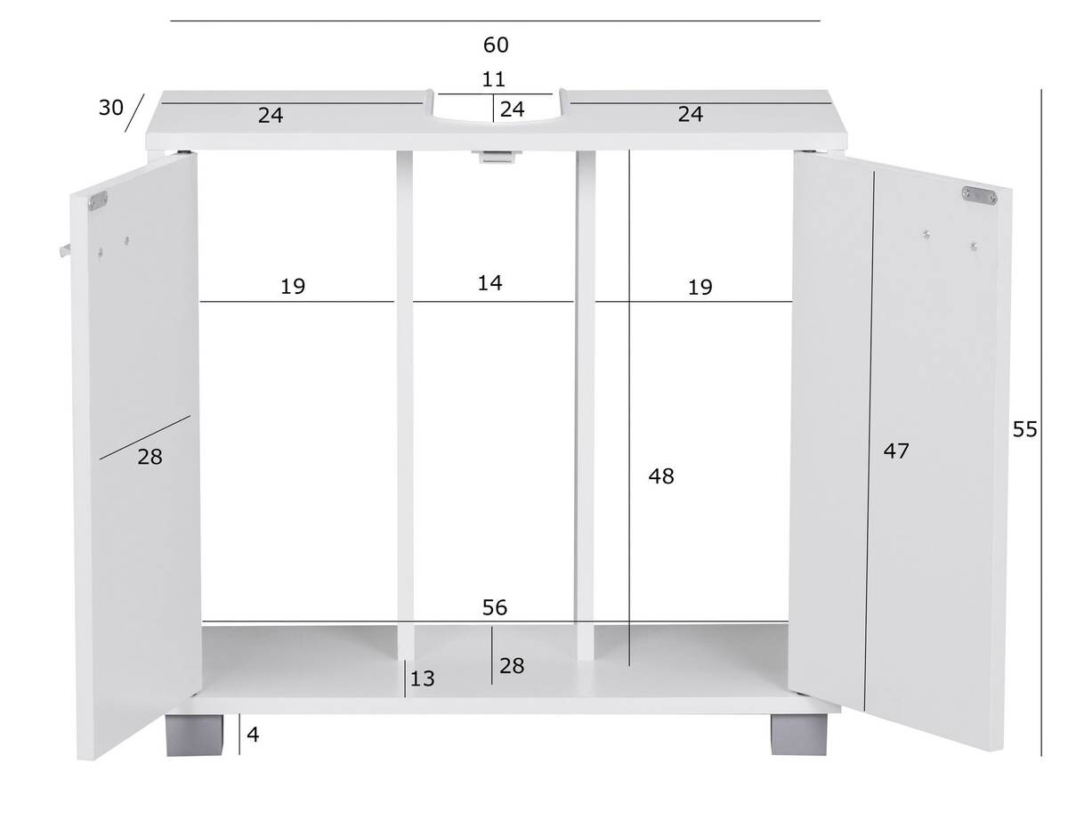 Waschbeckenunterschrank weiß B/H/T: ca. 30x55x60 cm