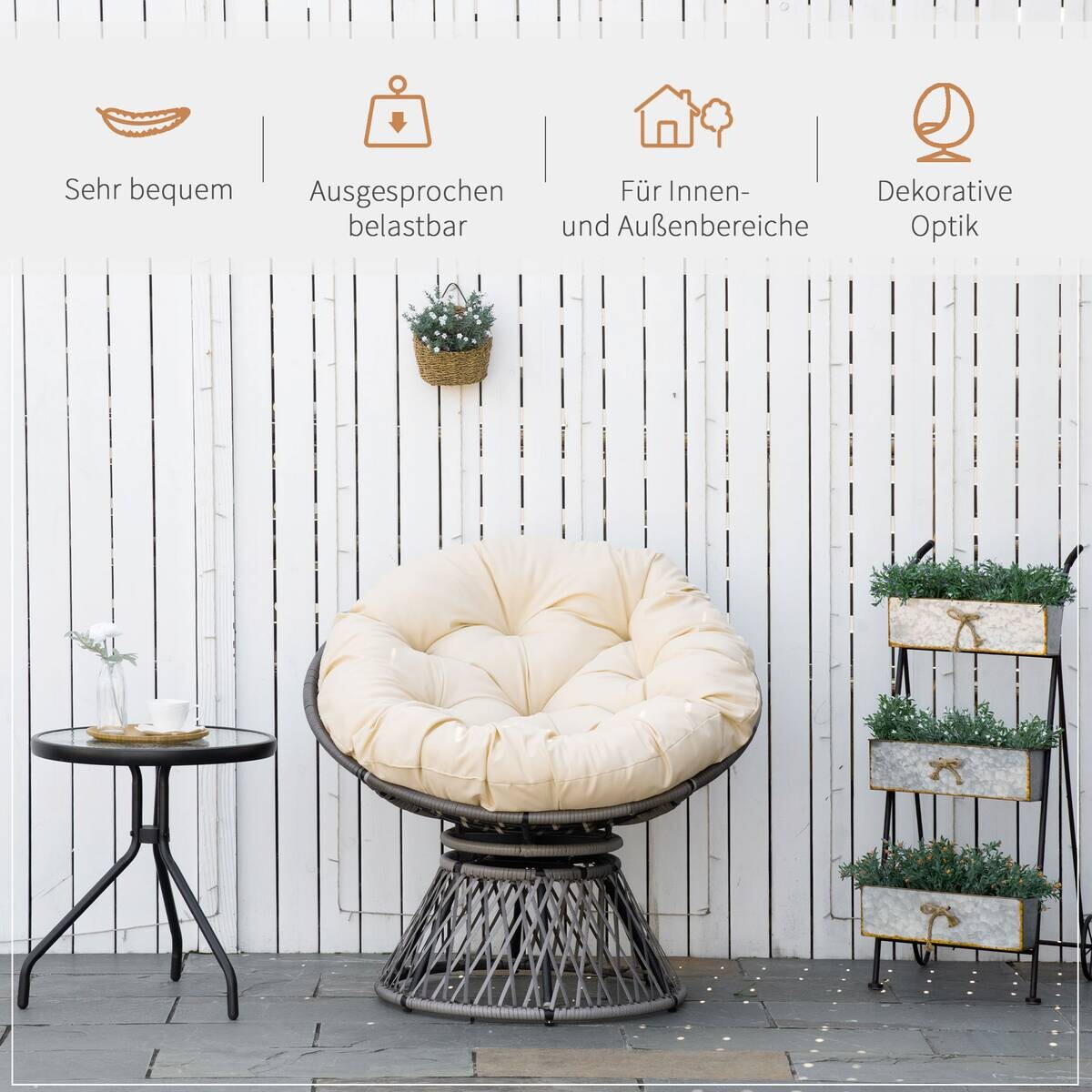 Outsunny Gartensessel beige Polyester B/H/L: ca. 97x87x90 cm