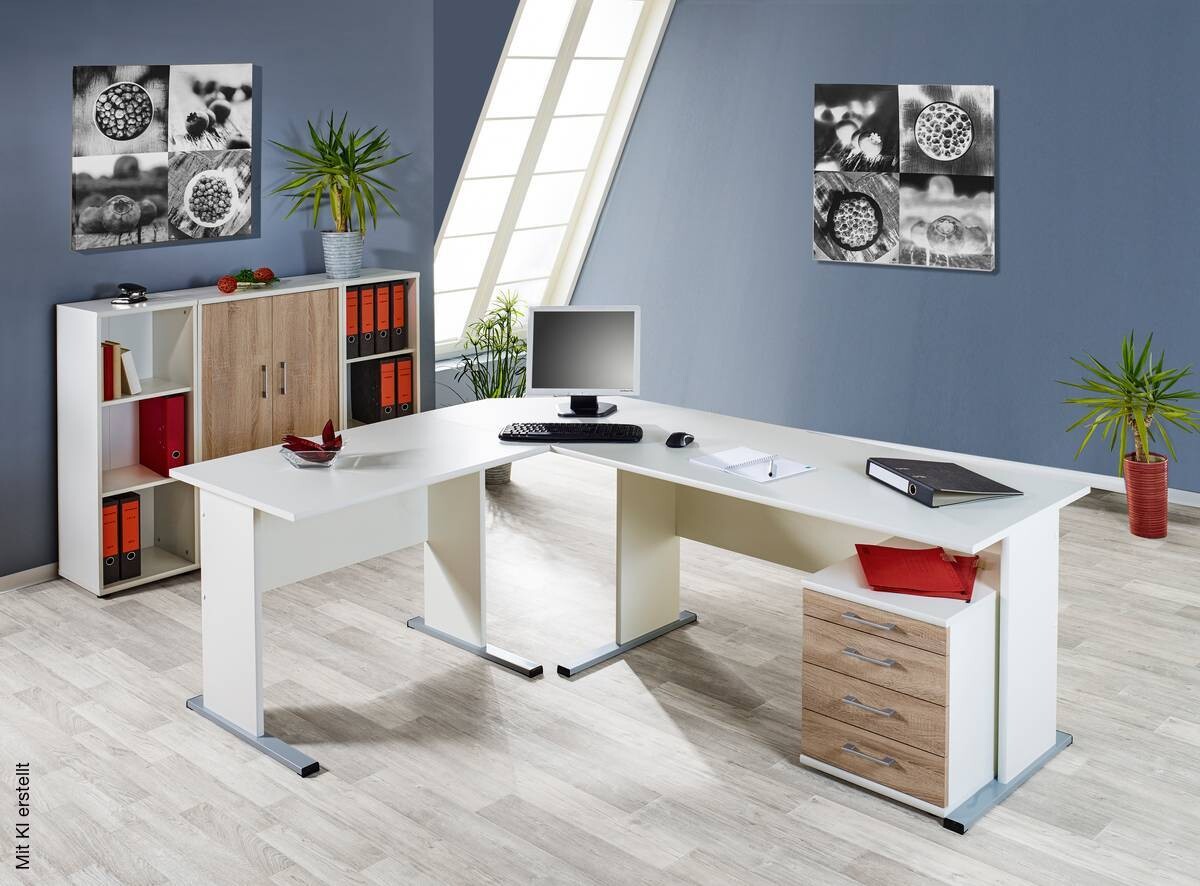 Schreibtisch Serie 200 perlweiß B/H/T: ca. 140x74,2x65 cm