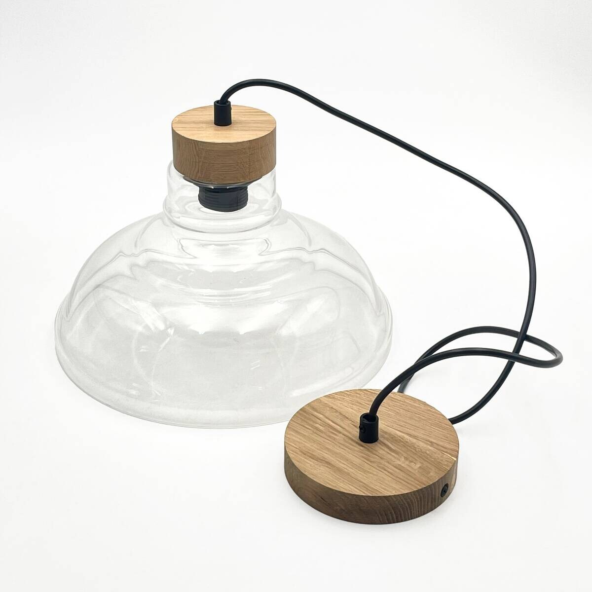 Lamkur Pendelleuchte Eiche Glas B/H/L: ca. 28x115x28 cm E27 1 Brennstellen