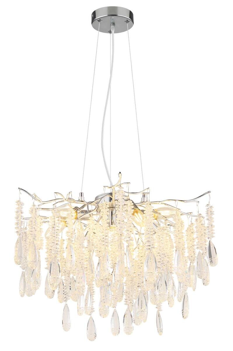 GLOBO Luster klar silber Metall Glas H/D: ca. 120x60 cm E14 8 Brennstellen